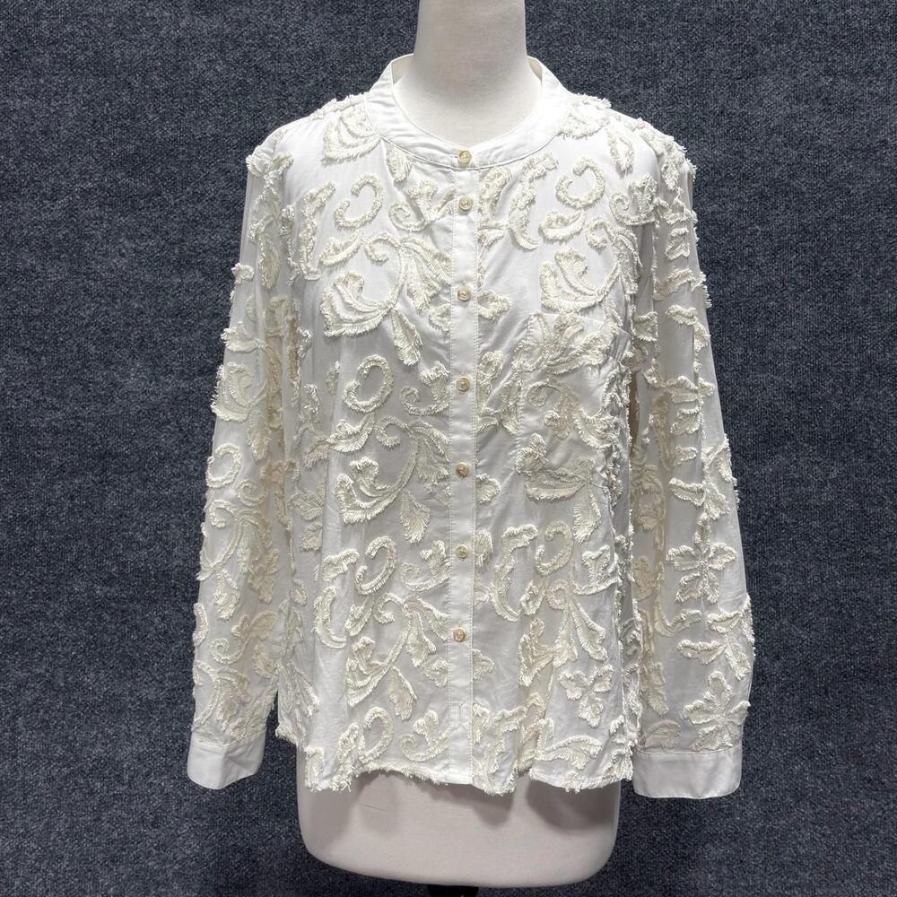 Pilcro Anthropologie Blouse Womens Medium White Floral Embroidered Button Top